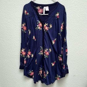 Women's Forgotten Grace Navy Bllue with embroidered floral tunic size 1X  NWOT